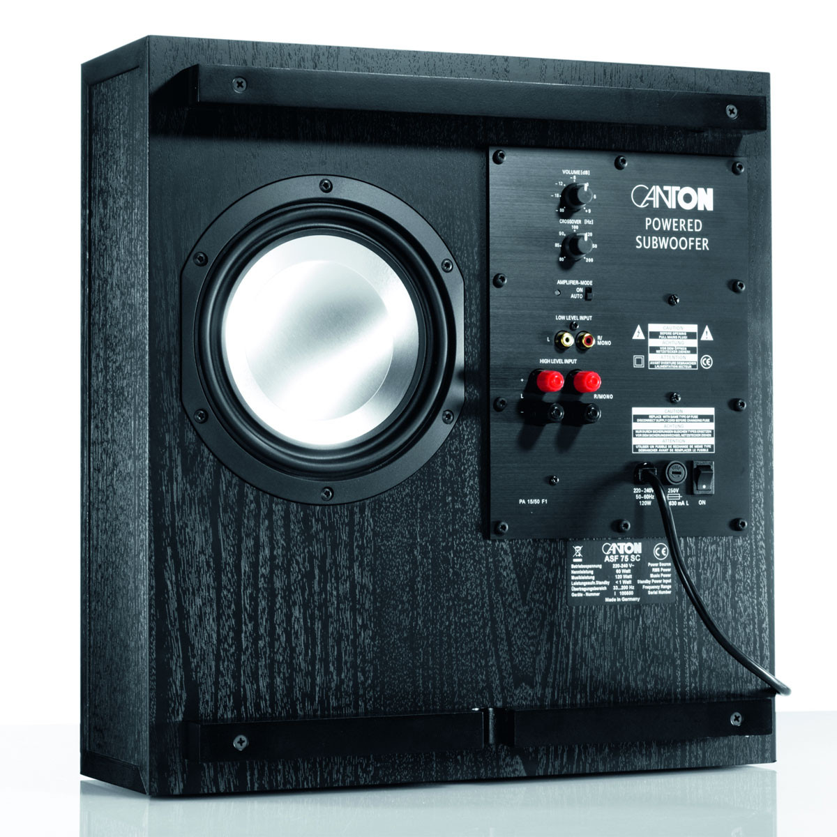 Subwoofer Attivo Canton ASF 75 SC – 60W, Bass Reflex, Down-Fire, Montaggio A Parete O Sotto Divano, Risposta 33-200 Hz (Bianco)