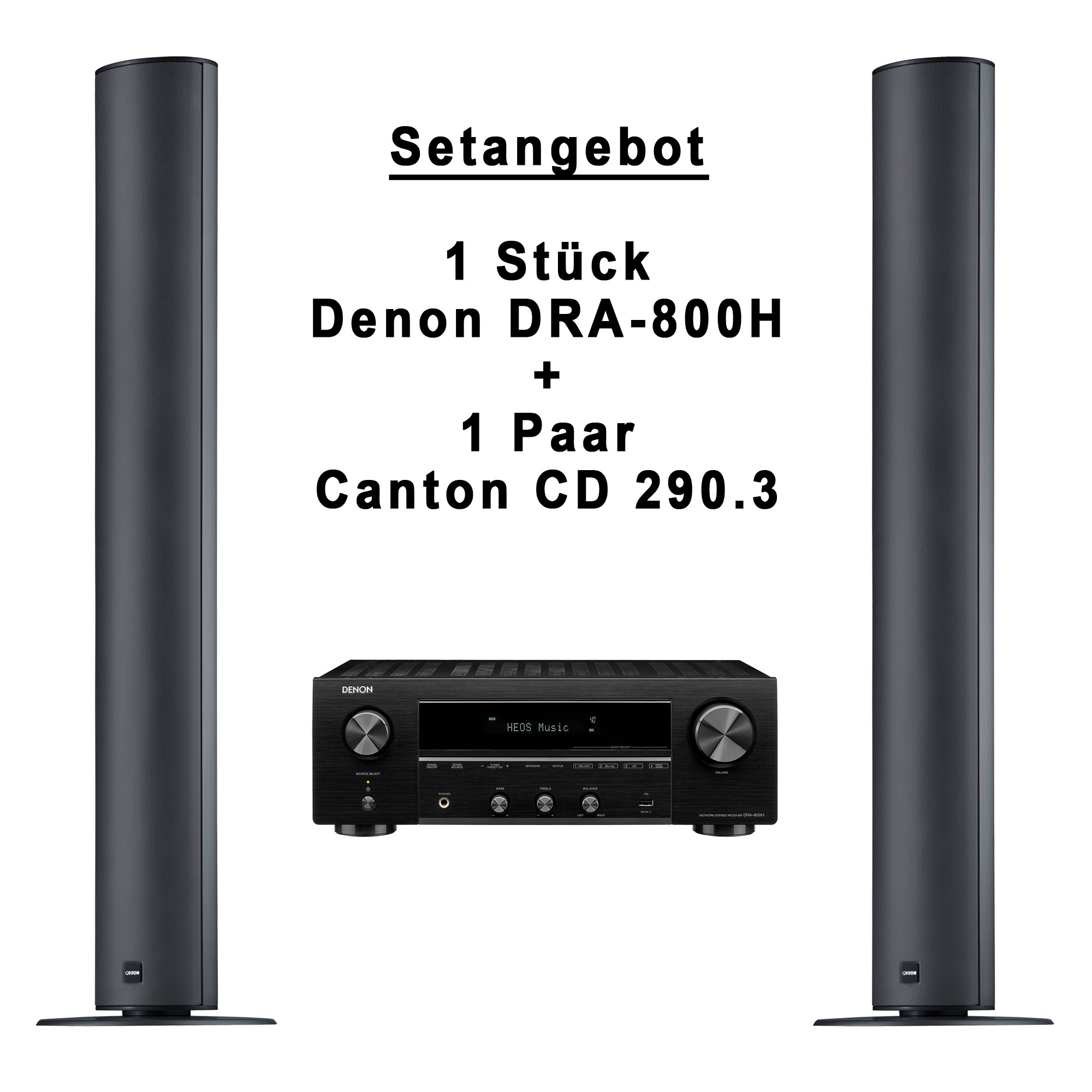 Canton CD 290.3 schwarz eloxiert Paar Standlautsprecher + Denon DRA-800H schwarz Netzwerk-Receiver