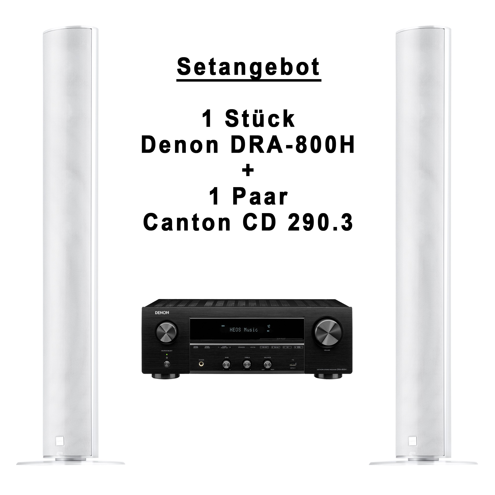 Canton CD 290.3 weiss highgloss Paar Standlautsprecher + Denon DRA-800H schwarz Netzwerk-Receiver