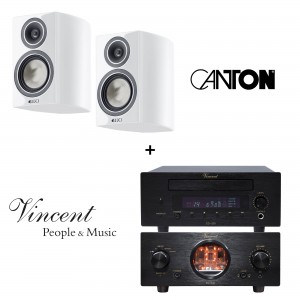 Vincent SV-200 und CD-200 schwarz + Canton Vento 826.2 weiss highgloss Paar Regallautsprecher